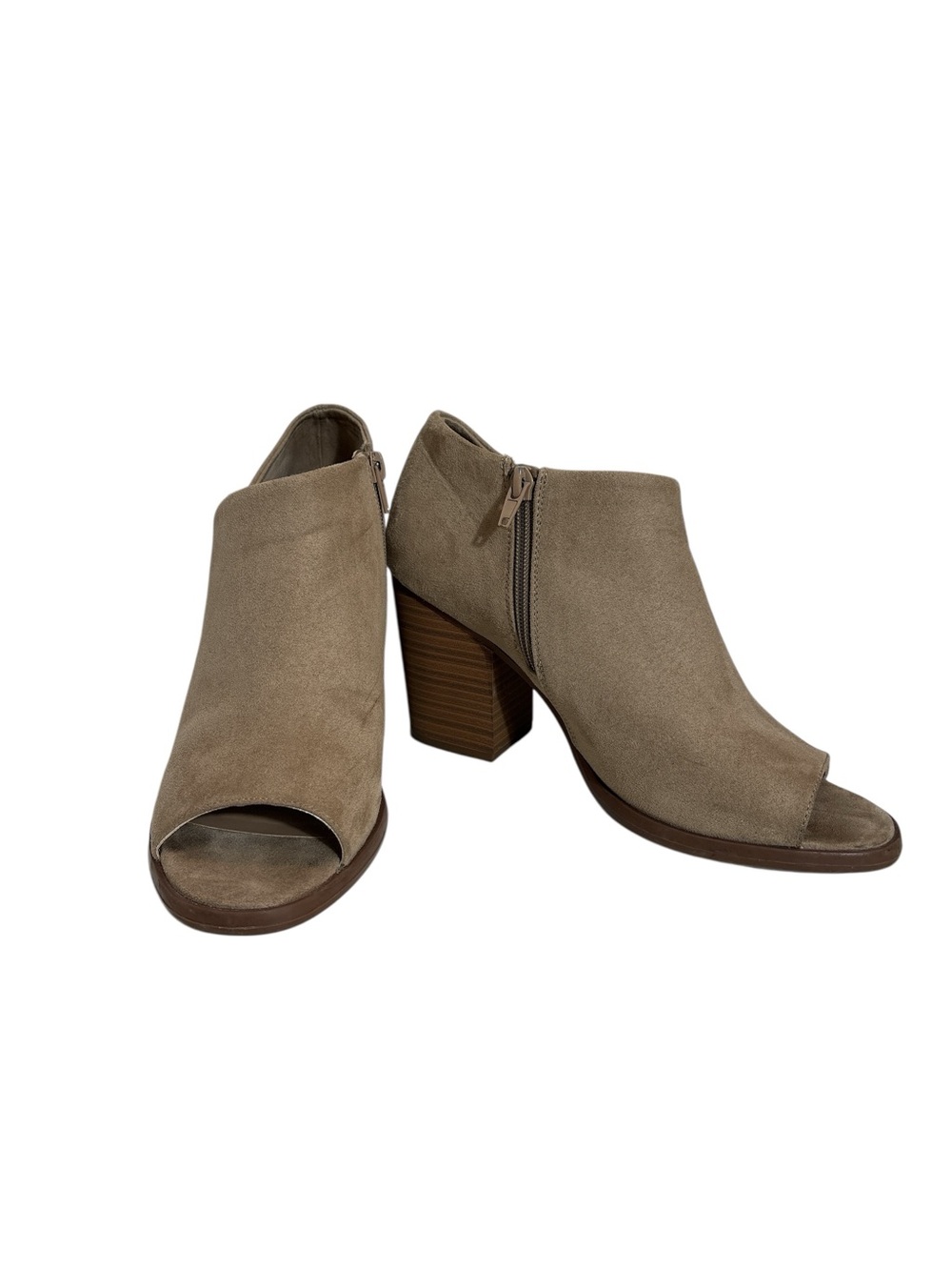 Parker & Sky Faux Suede Peep Toe Ankle Booties - Taupe / Tan Sz 9